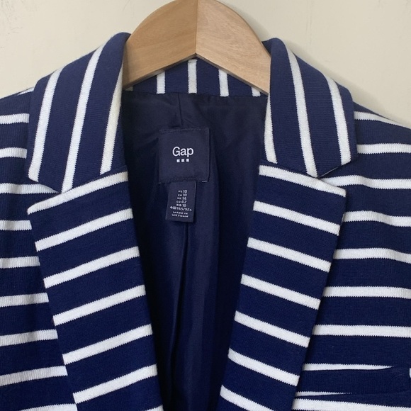Gap | Classic Blue White Striped Knit One-Button Lined Single Breasted Blazer 10 - Picture 4 of 17